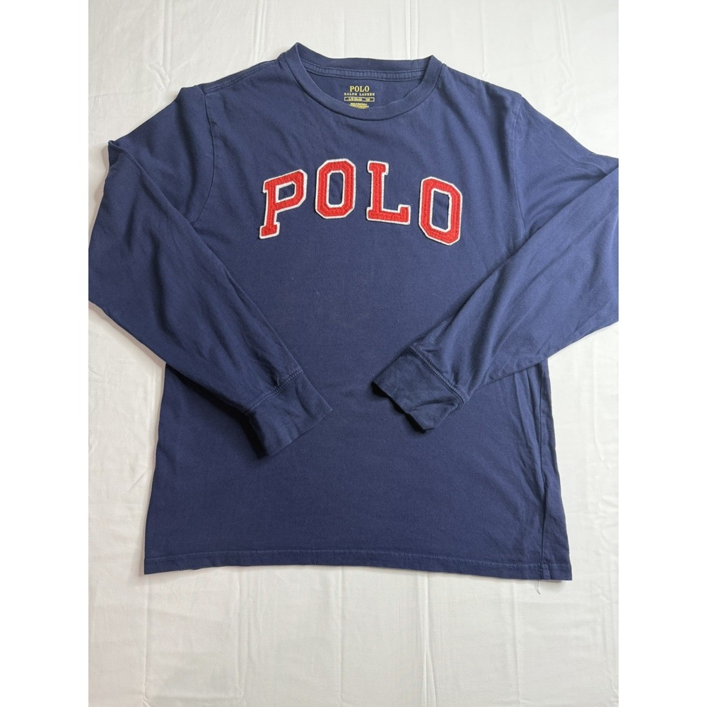 Polo Ralph Lauren Spell Out Logo Long Sleeve Navy T-Shirt Boys 14-16 Large